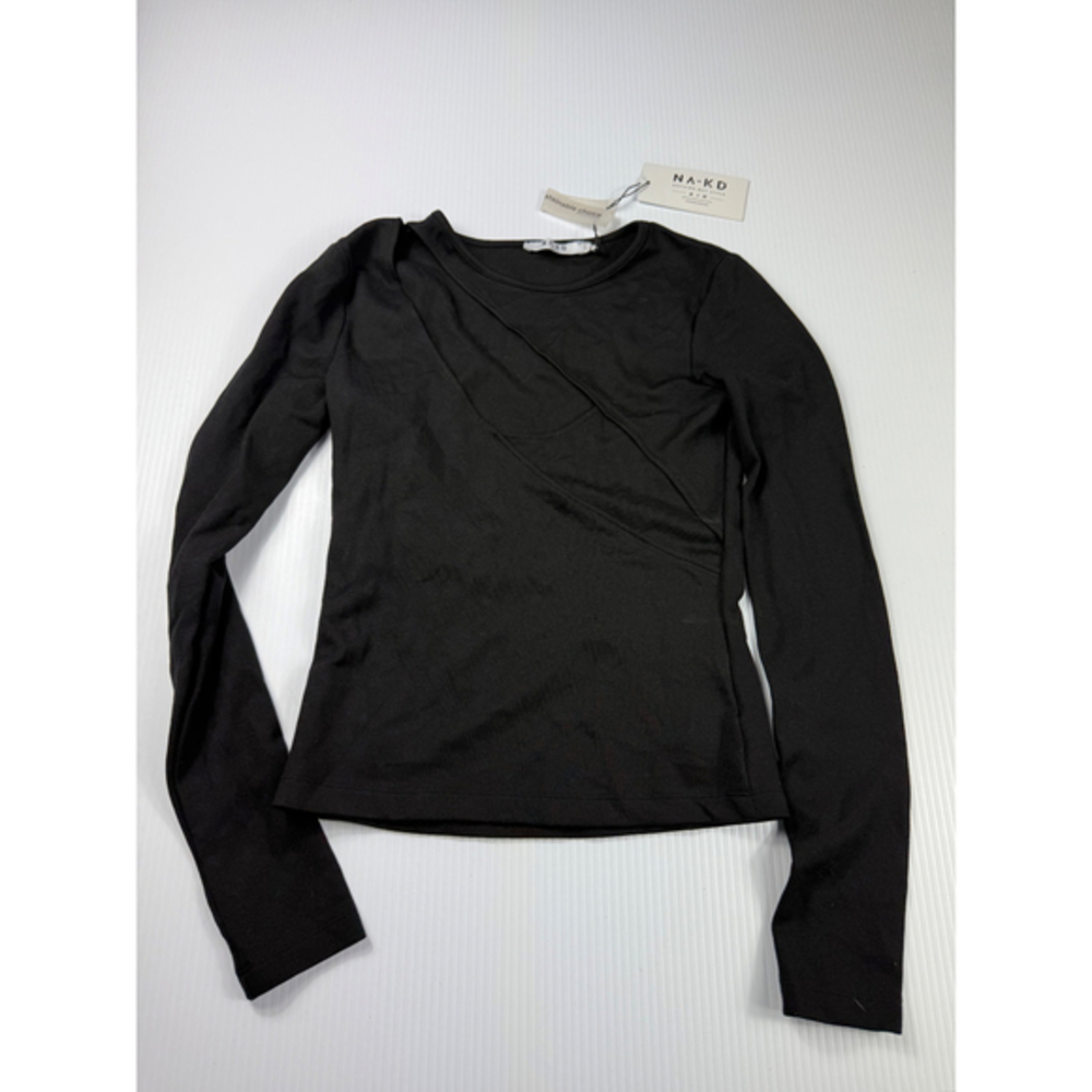 NA-KD Cut Out Top Long‎ Sleeve Sustainable Choice Black Top Size S